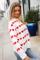 Haptics Be Mine White Jacquard Heart Stripe Pullover Sweater