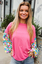 Haptics Pink & Floral Bubble Sleeve French Terry Pullover