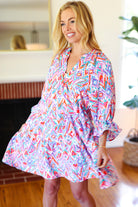 Haptics Love Found Blue & Lavender Ikat Print V Neck Dress Final Sale 2024 Summer Blow Out Sale