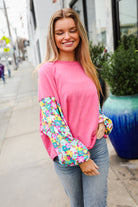 Haptics Pink & Floral Bubble Sleeve French Terry Pullover