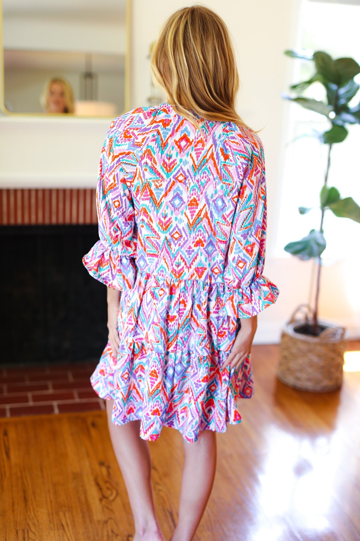 Haptics Love Found Blue & Lavender Ikat Print V Neck Dress Final Sale 2024 Summer Blow Out Sale