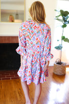 Haptics Love Found Blue & Lavender Ikat Print V Neck Dress Final Sale 2024 Summer Blow Out Sale