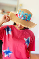 USA Sequin Frayed Edge Straw Hat ICON