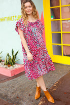 Haptics Fuchsia & Teal Abstract Dot Yoke Woven Dress Final Sale Haptics