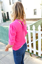 Haptics Pink Mock Neck With Back Ribbon Bow Tie Sweater Top