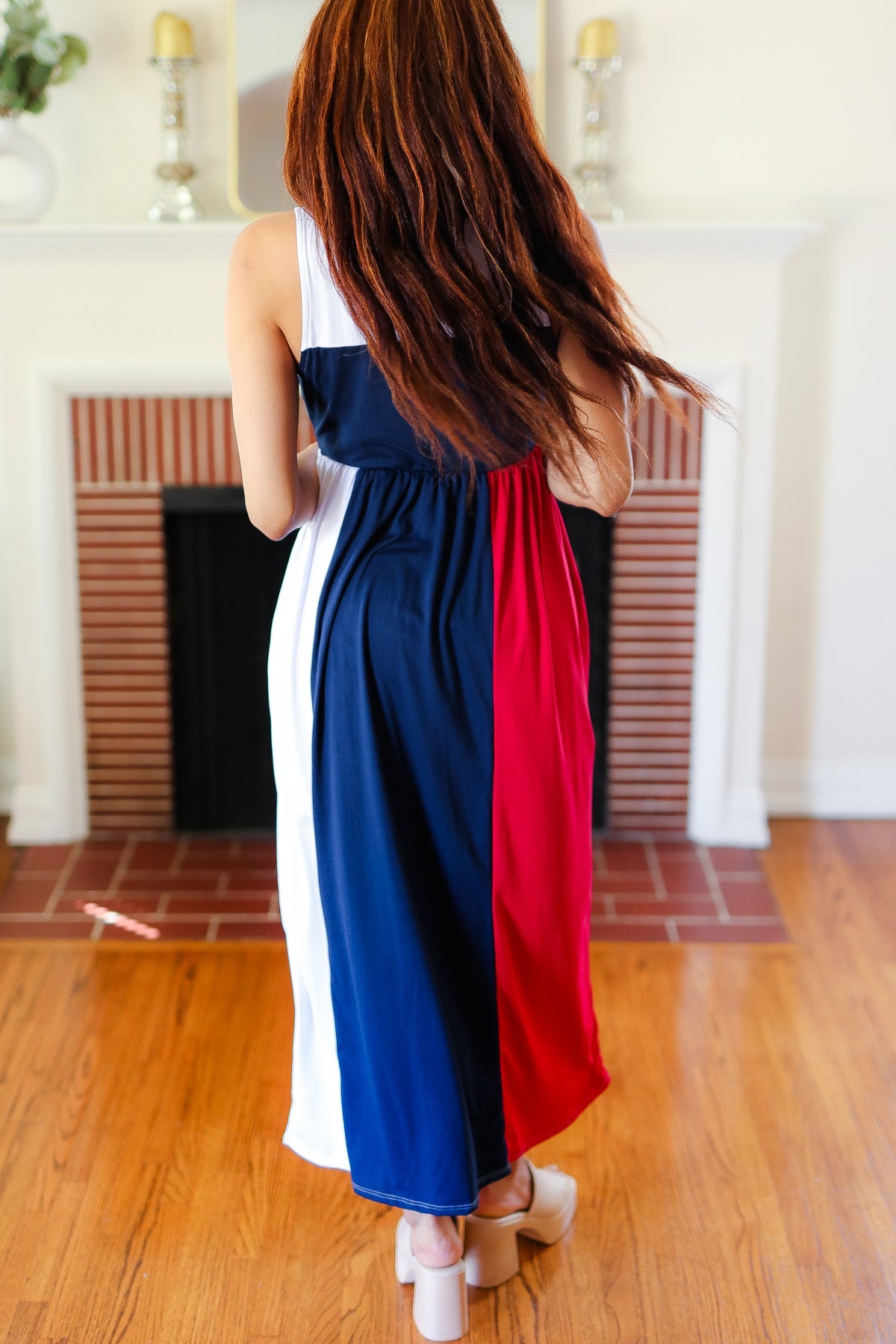 Haptics Patriotic Color Block Fit & Flare Maxi Dress Final Sale Haptics