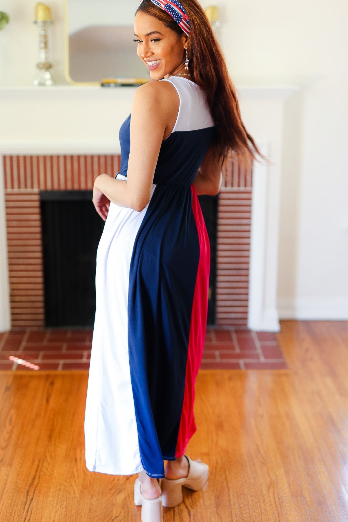 Haptics Patriotic Color Block Fit & Flare Maxi Dress Final Sale Haptics