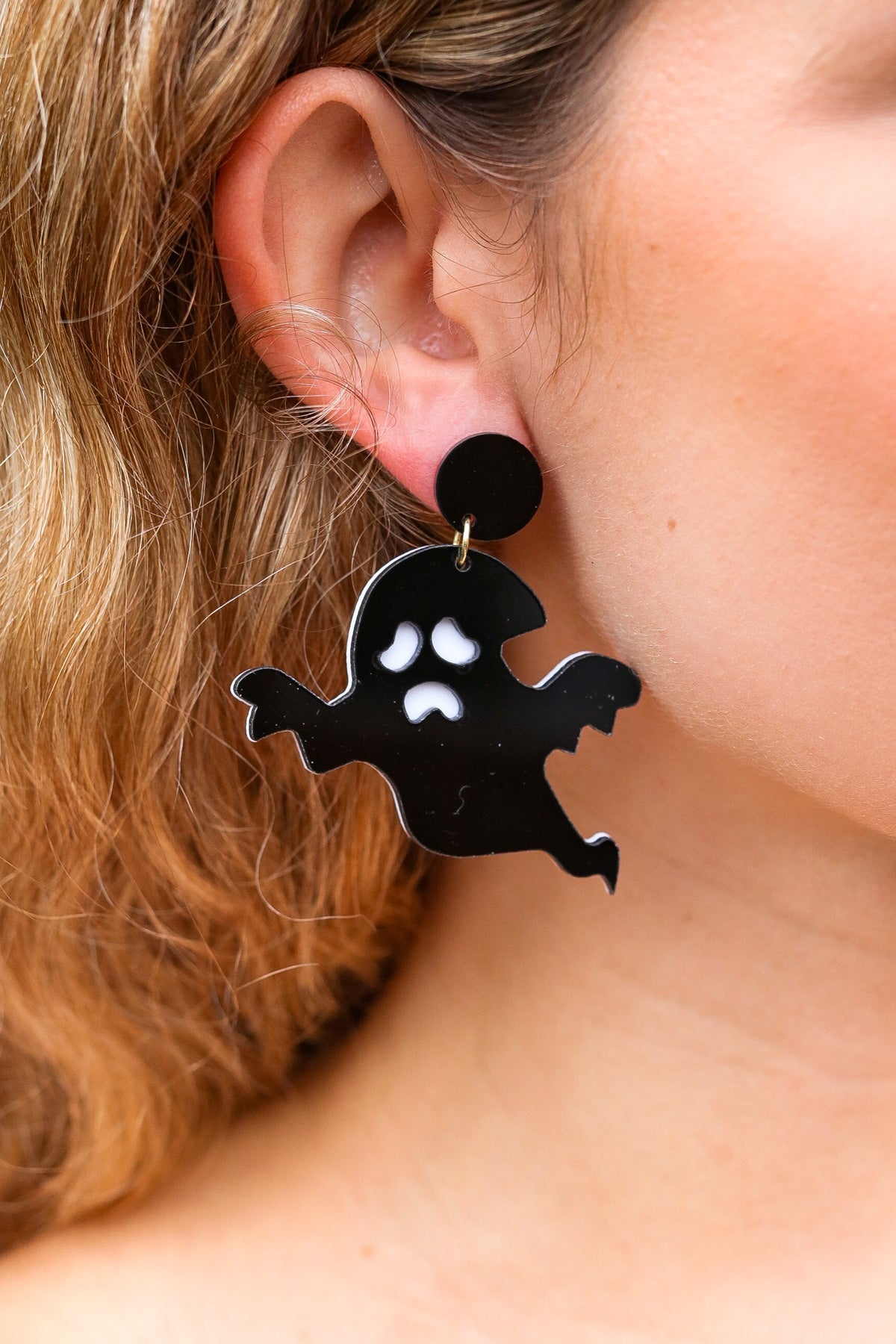 Halloween Black Ghost Acrylic Dangle Earrings ICON