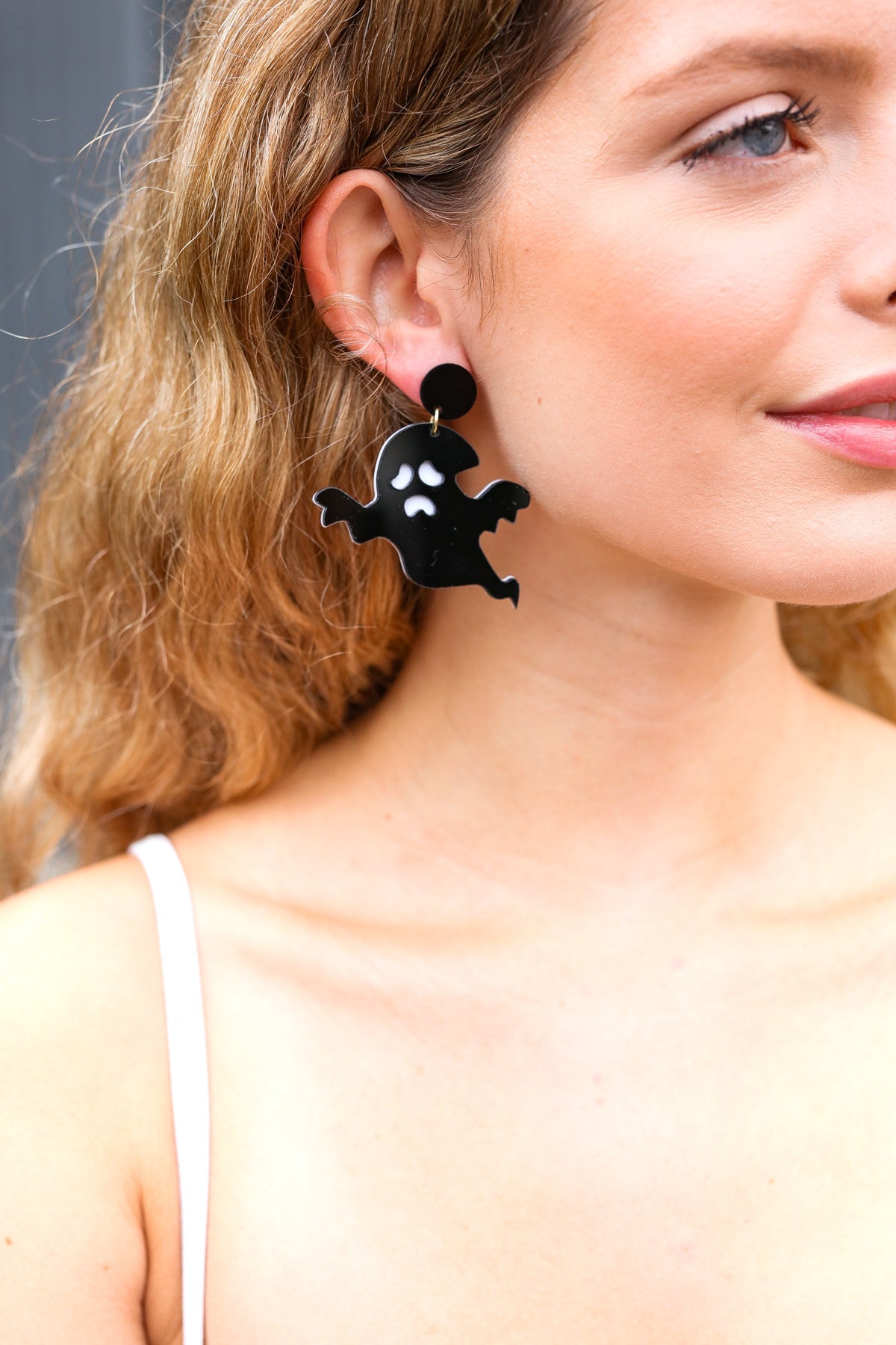 Halloween Black Ghost Acrylic Dangle Earrings ICON