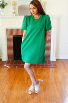 Jodifl Boldy You Kelly Green Textured Puff Sleeve Dress Jodifl