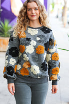 Haptics Grey Embroidered Sherpa Flower Pullover Haptics