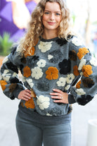 Haptics Grey Embroidered Sherpa Flower Pullover Haptics