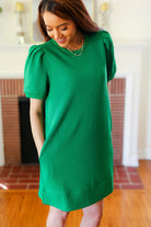 Jodifl Boldy You Kelly Green Textured Puff Sleeve Dress Jodifl