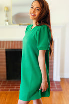 Jodifl Boldy You Kelly Green Textured Puff Sleeve Dress Jodifl