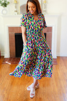 Haptics All For You Navy Multicolor Abstract Print Smocked Waist Maxi Dress Final Sale