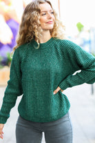 Zenana Holiday Green Mélange Round Neck Knit Sweater Zenana