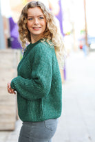 Zenana Holiday Green Mélange Round Neck Knit Sweater Zenana