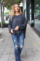 Haptics Casual Chic Charcoal V Neck Yoke Modal Knit Top Shirts & Tops