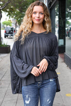 Haptics Casual Chic Charcoal V Neck Yoke Modal Knit Top Haptics