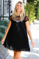 Sugarfox Black Embroidered Lace Yoke Fit & Flare Dress Final Sale Sugarfox