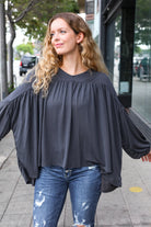 Haptics Casual Chic Charcoal V Neck Yoke Modal Knit Top Shirts & Tops