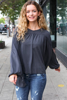 Haptics Casual Chic Charcoal V Neck Yoke Modal Knit Top Shirts & Tops