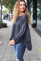 Haptics Casual Chic Charcoal V Neck Yoke Modal Knit Top Shirts & Tops