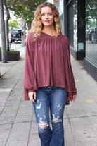 Haptics Casual Chic Wine V Neck Yoke Modal Knit Oversized Top Haptics