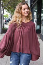 Haptics Casual Chic Wine V Neck Yoke Modal Knit Oversized Top Shirts & Tops