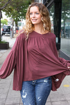 Haptics Casual Chic Wine V Neck Yoke Modal Knit Oversized Top Haptics