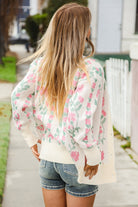 Haptics Ivory Jacquard Vertical Floral Button Down Cardigan