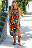 Haptics Teal & Maroon Flat Floral Fit and Flare Sleeveless Maxi Dress