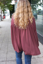 Haptics Casual Chic Wine V Neck Yoke Modal Knit Oversized Top Shirts & Tops