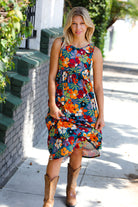 Haptics Teal & Maroon Flat Floral Fit and Flare Sleeveless Maxi Dress