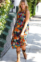 Haptics Teal & Maroon Flat Floral Fit and Flare Sleeveless Maxi Dress