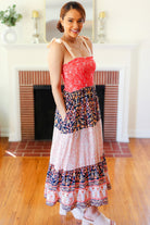 Haptics Vacay Vibes Orange Floral Smocked Tube Top Tiered Maxi Dress 07-01-25 Summer Sale