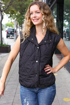 Haptics Weekend Ready Black Snap Button Quilted Puffer Vest Haptics