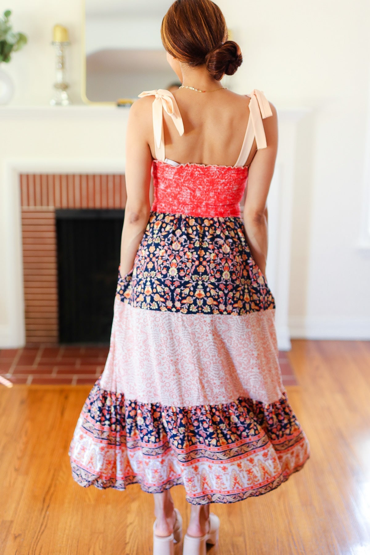 Haptics Vacay Vibes Orange Floral Smocked Tube Top Tiered Maxi Dress 07-01-25 Summer Sale