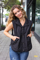 Haptics Weekend Ready Black Snap Button Quilted Puffer Vest Haptics