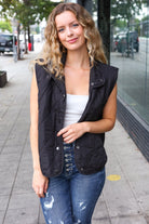 Haptics Weekend Ready Black Snap Button Quilted Puffer Vest Haptics