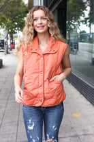 Haptics Weekend Ready Rust High Neck Snap Button Quilted Puffer Vest