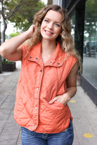 Haptics Weekend Ready Rust High Neck Snap Button Quilted Puffer Vest