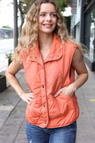 Haptics Weekend Ready Rust High Neck Snap Button Quilted Puffer Vest