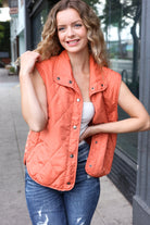 Haptics Weekend Ready Rust High Neck Snap Button Quilted Puffer Vest
