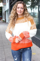 Haptics Adorable You Camel & Orange Color Block Sweater Haptics