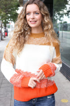 Haptics Adorable You Camel & Orange Color Block Sweater Haptics