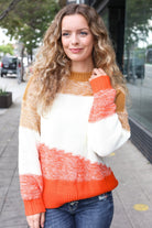 Haptics Adorable You Camel & Orange Color Block Sweater Haptics