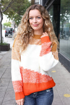 Haptics Adorable You Camel & Orange Color Block Sweater Haptics