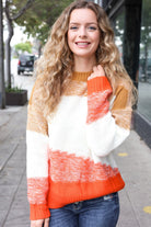 Haptics Adorable You Camel & Orange Color Block Sweater Haptics