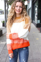 Haptics Adorable You Camel & Orange Color Block Sweater Haptics